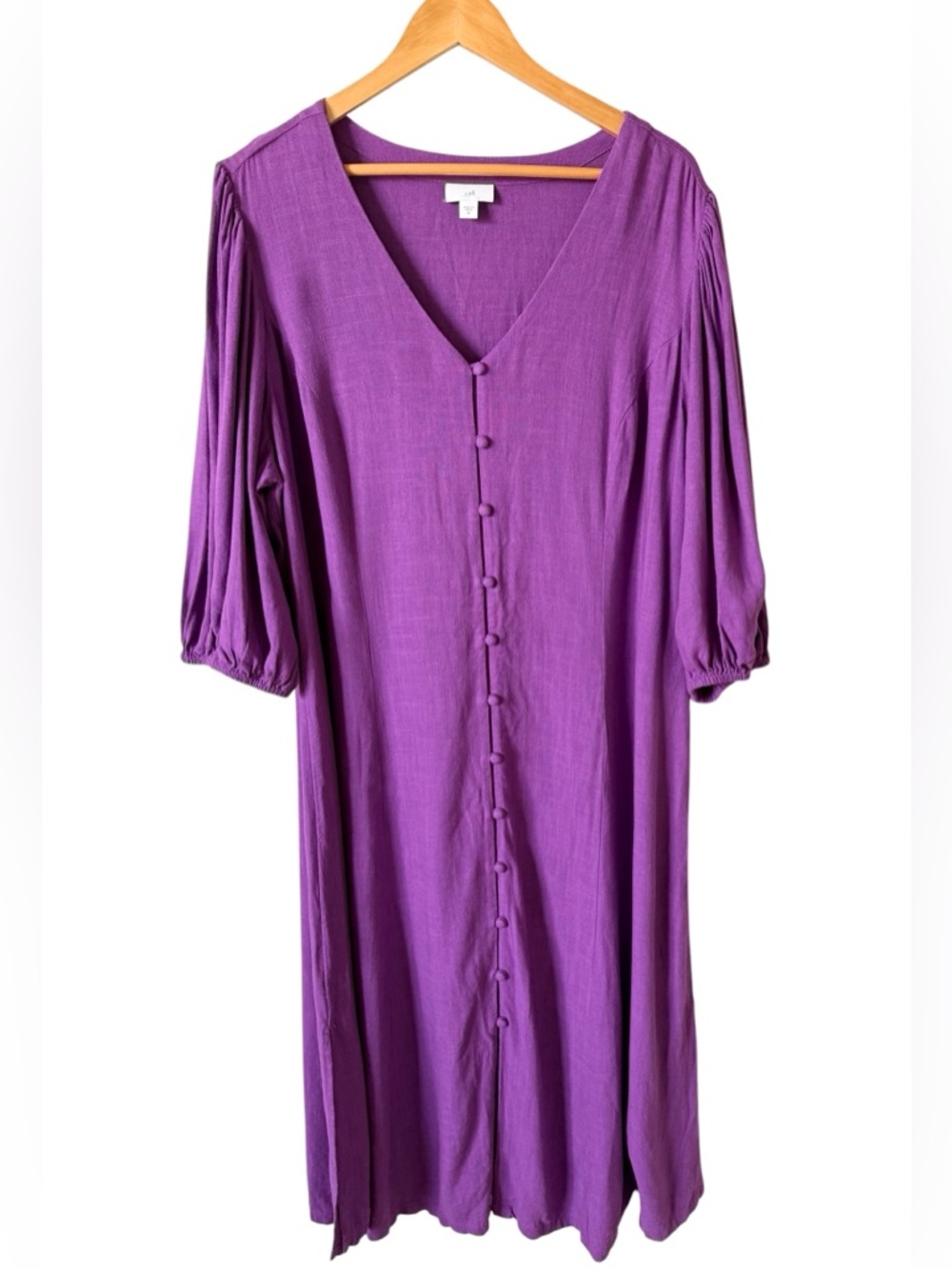 J.Jill Purple Linen Blend Midi Dress 2X Button Front Puff Sleeve NWOT
